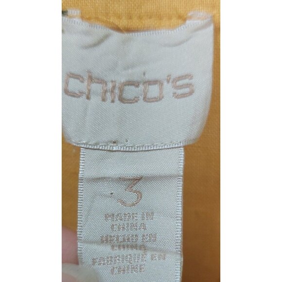 Chico's Women's Top Yellow Linen Lace Front Long Sleeve Tunic Shirt Blouse XL - Picture 4 of 14